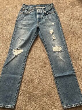 Levi's Blue 501 Original Fit Distressed Jeans